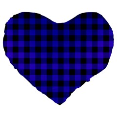 Dark Blue Black Buffalo Plaid Large 19  Premium Heart Shape Cushions by SpinnyChairDesigns