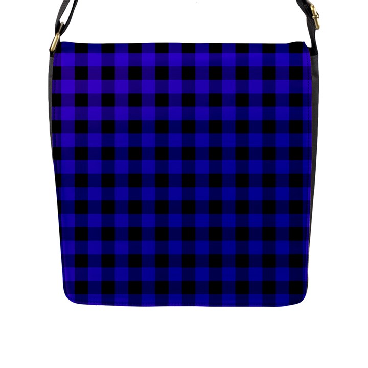 Dark Blue Black Buffalo Plaid Flap Closure Messenger Bag (L)