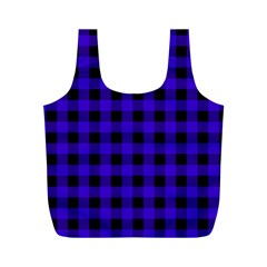 Dark Blue Black Buffalo Plaid Full Print Recycle Bag (m) by SpinnyChairDesigns