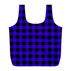 Dark Blue Black Buffalo Plaid Full Print Recycle Bag (l) by SpinnyChairDesigns