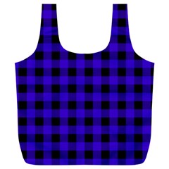 Dark Blue Black Buffalo Plaid Full Print Recycle Bag (xxl) by SpinnyChairDesigns