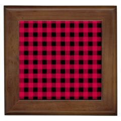 Dark Pink Black Buffalo Plaid Framed Tile by SpinnyChairDesigns