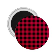 Dark Pink Black Buffalo Plaid 2 25  Magnets by SpinnyChairDesigns