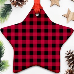 Dark Pink Black Buffalo Plaid Ornament (star) by SpinnyChairDesigns