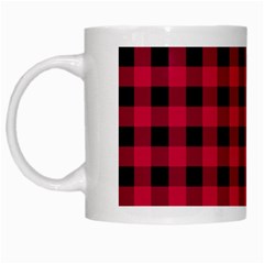 Dark Pink Black Buffalo Plaid White Mugs by SpinnyChairDesigns