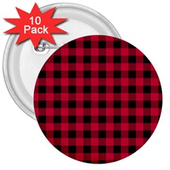 Dark Pink Black Buffalo Plaid 3  Buttons (10 Pack)  by SpinnyChairDesigns