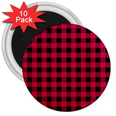 Dark Pink Black Buffalo Plaid 3  Magnets (10 Pack)  by SpinnyChairDesigns