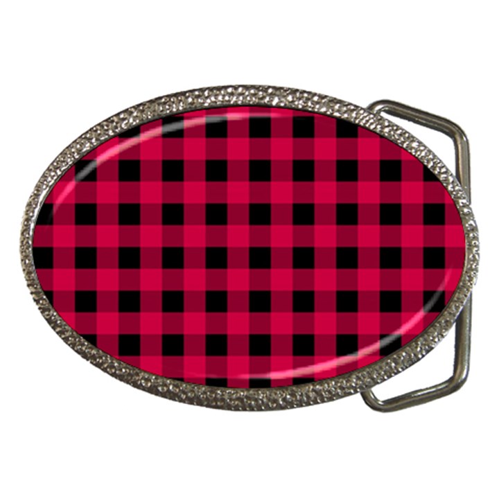 Dark Pink Black Buffalo Plaid Belt Buckles