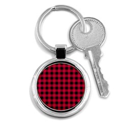 Dark Pink Black Buffalo Plaid Key Chain (round) by SpinnyChairDesigns