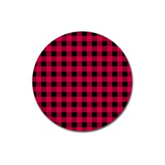 Dark Pink Black Buffalo Plaid Magnet 3  (round) by SpinnyChairDesigns