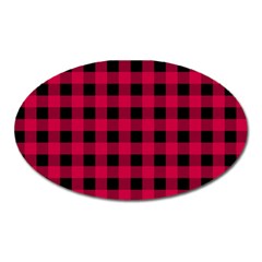 Dark Pink Black Buffalo Plaid Oval Magnet by SpinnyChairDesigns