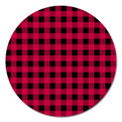 Dark Pink Black Buffalo Plaid Magnet 5  (round) by SpinnyChairDesigns