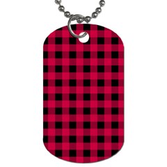 Dark Pink Black Buffalo Plaid Dog Tag (one Side) by SpinnyChairDesigns