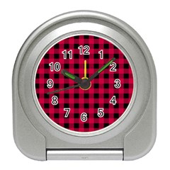 Dark Pink Black Buffalo Plaid Travel Alarm Clock by SpinnyChairDesigns