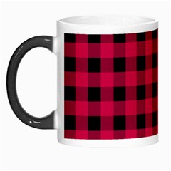 Dark Pink Black Buffalo Plaid Morph Mugs by SpinnyChairDesigns