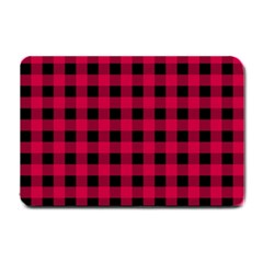 Dark Pink Black Buffalo Plaid Small Doormat  by SpinnyChairDesigns