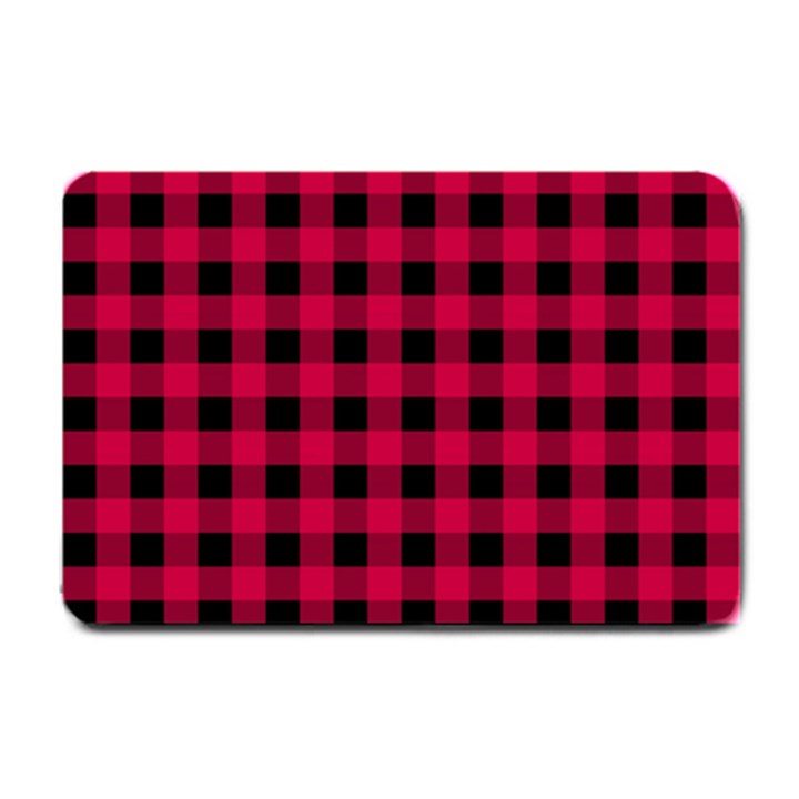 Dark Pink Black Buffalo Plaid Small Doormat 