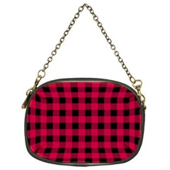 Dark Pink Black Buffalo Plaid Chain Purse (two Sides) by SpinnyChairDesigns