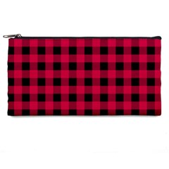 Dark Pink Black Buffalo Plaid Pencil Case by SpinnyChairDesigns