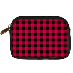 Dark Pink Black Buffalo Plaid Digital Camera Leather Case by SpinnyChairDesigns