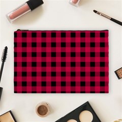 Dark Pink Black Buffalo Plaid Cosmetic Bag (large)