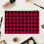 Dark Pink Black Buffalo Plaid Cosmetic Bag (Large) Back