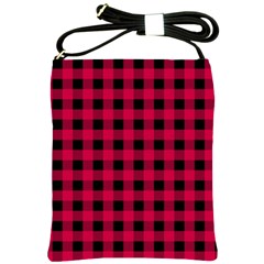 Dark Pink Black Buffalo Plaid Shoulder Sling Bag by SpinnyChairDesigns