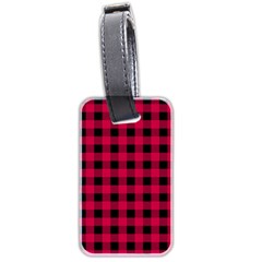 Dark Pink Black Buffalo Plaid Luggage Tag (two Sides) by SpinnyChairDesigns