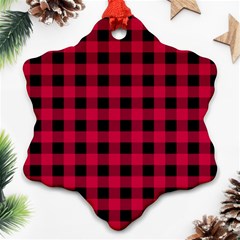 Dark Pink Black Buffalo Plaid Ornament (snowflake) by SpinnyChairDesigns