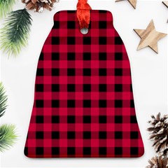 Dark Pink Black Buffalo Plaid Ornament (bell) by SpinnyChairDesigns