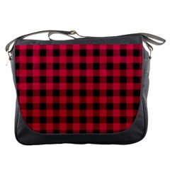 Dark Pink Black Buffalo Plaid Messenger Bag by SpinnyChairDesigns