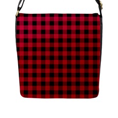 Dark Pink Black Buffalo Plaid Flap Closure Messenger Bag (l) by SpinnyChairDesigns