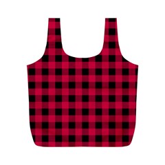 Dark Pink Black Buffalo Plaid Full Print Recycle Bag (m) by SpinnyChairDesigns