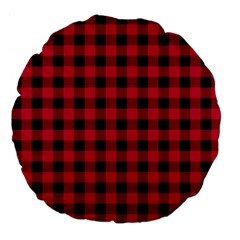 Dark Pink Black Buffalo Plaid Large 18  Premium Flano Round Cushions by SpinnyChairDesigns