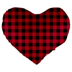 Dark Pink Black Buffalo Plaid Large 19  Premium Flano Heart Shape Cushions by SpinnyChairDesigns