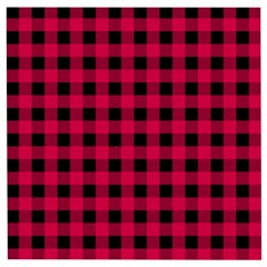 Dark Pink Black Buffalo Plaid Wooden Puzzle Square by SpinnyChairDesigns