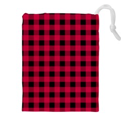 Dark Pink Black Buffalo Plaid Drawstring Pouch (5xl) by SpinnyChairDesigns