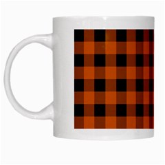 Orange Black Buffalo Plaid White Mugs by SpinnyChairDesigns