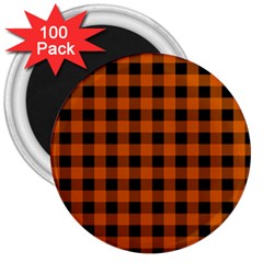 Orange Black Buffalo Plaid 3  Magnets (100 Pack) by SpinnyChairDesigns