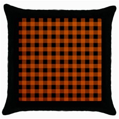 Orange Black Buffalo Plaid Throw Pillow Case (black) by SpinnyChairDesigns