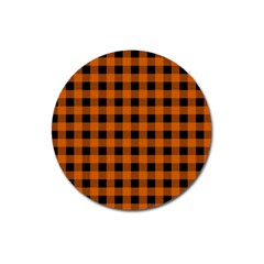 Orange Black Buffalo Plaid Magnet 3  (round) by SpinnyChairDesigns