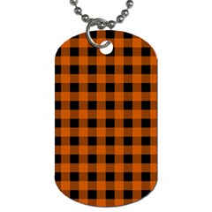 Orange Black Buffalo Plaid Dog Tag (two Sides) by SpinnyChairDesigns