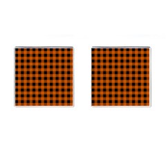 Orange Black Buffalo Plaid Cufflinks (square) by SpinnyChairDesigns