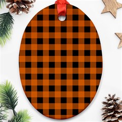 Orange Black Buffalo Plaid Oval Ornament (two Sides)