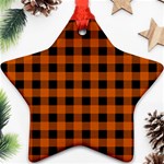 Orange Black Buffalo Plaid Star Ornament (Two Sides) Front