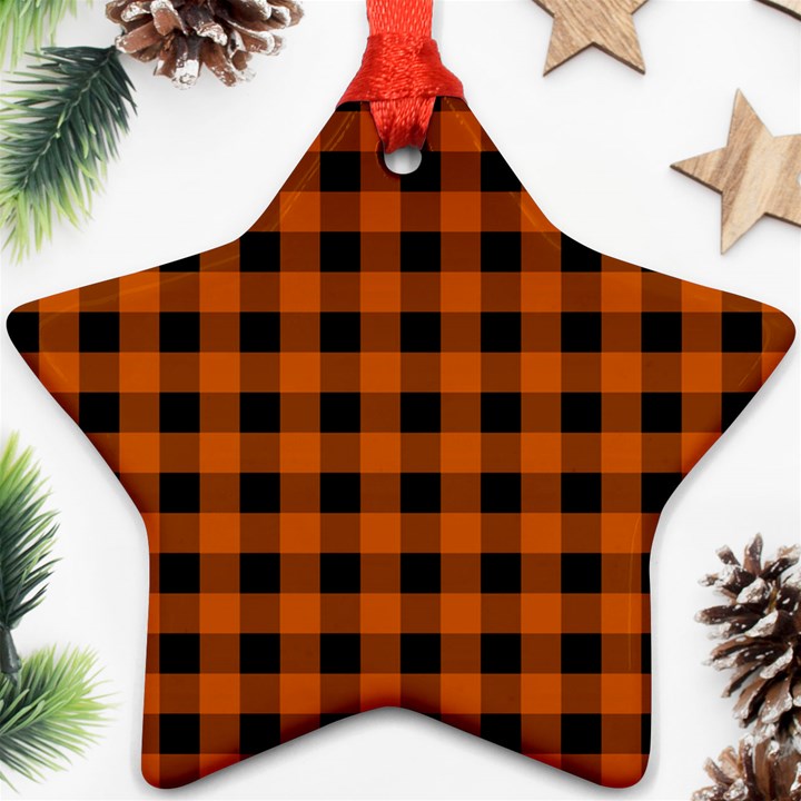 Orange Black Buffalo Plaid Star Ornament (Two Sides)