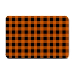 Orange Black Buffalo Plaid Small Doormat  by SpinnyChairDesigns