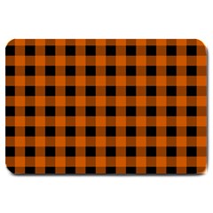 Orange Black Buffalo Plaid Large Doormat  by SpinnyChairDesigns