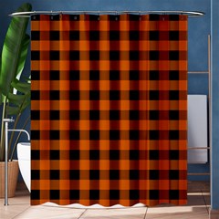 Orange Black Buffalo Plaid Shower Curtain 60  X 72  (medium)  by SpinnyChairDesigns