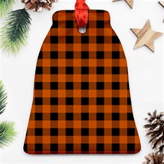 Orange Black Buffalo Plaid Ornament (bell) by SpinnyChairDesigns